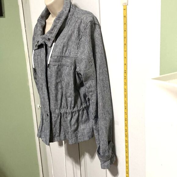 Ann Taylor LOFT Linen Pinstripe Zip Up Drawstring Pockets Jacket Womens Medium - Picture 5 of 13